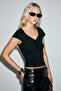 Kukurel Women's Soft and Stretchy Fabric Deep V Neck Blouse Black Blouse - 3