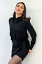 Women's Padded Long Sleeve Belted Mini Dress Black, Brown - 3