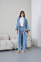 Women's Front Embroidered Beaded Denim Kimono Cardigan and Jeans Two-Piece Set - 2