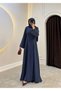 Women's Pleated Hijab Dress with Stitching Detail and Long Flared Skirt - 5
