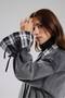 Women's Oversized Design Denim Jacket with Plaid Fabric Detail - 7