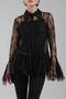 Women's Lace Fabric Overlaid Sequin Sleeves Loose Design Blouse - 7