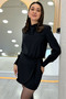 Women's Padded Long Sleeve Belted Mini Dress Black, Brown - 2