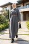 Women's Belted Buttoned Gray Denim Hijab Dress - 5