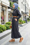 Women's Belted Buttoned Black Denim Hijab Dress - 2