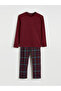 Giyçık Store Burgundy Standard Fit Plaid Men's Pajama Set - 3