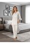 Women's Ecru Lace Detailed Design Long Sleeve Maternity Pajama Set with Easy Breastfeeding Feature - 4