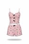 Pink Heart Patterned, Bow Detailed Ribbed Shorts Pajama Set - 8
