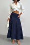 Women's Navy Blue Muslin Fabric Premium Long Skirt - 3