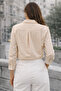Women's Beige Front Draped Wide Cuff Crop Shirt - 4