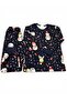 Unisex Children's Pajama Set Navy Blue Color Snowman Patterned 100% Cotton Long Sleeve - 5