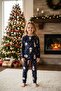 Unisex Children's Pajama Set Navy Blue Color Snowman Patterned 100% Cotton Long Sleeve - 2
