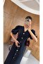 Button-Front Navy Blue Dress - 4