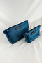 Set of 2 Makeup Bags - Metallic Blue Italian Fabric, Beige Lining - 6