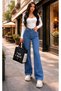 Christian Women’s Mid Blue Stretch Fabric Super High-Waist Loose-Leg Denim Palazzo Pants - 5