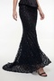 Women's Black Slim Fit Strapless Collar Sequined Long Evening Dress - 3