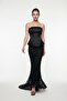 Women's Black Slim Fit Strapless Collar Sequined Long Evening Dress