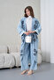 Women's Front Embroidered Beaded Denim Kimono Cardigan and Jeans Two-Piece Set - 6
