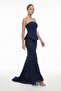 Women's Navy Blue Slim Fit Strapless Neck Sequined Long Evening Dress - 2