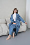 Women's Front Embroidered Beaded Denim Kimono Cardigan and Jeans Two-Piece Set - 7