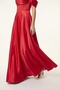 Women's Red Boat Neck Stoned Long Promise Engagement Wedding Evening Dress - 3