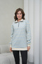 Women's Cream-Blue Striped Half-Zip Waffle Knitted Oversize Sweatshirt - 3