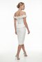Women's White Boat Neck Floral Detailed Midi Promise Engagement Wedding Evening Dress - 6
