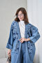 Women's Front Embroidered Beaded Denim Kimono Cardigan and Jeans Two-Piece Set - 3