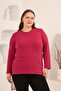 Slit Detailed Crew Neck Women's Plus Size Basic Knitwear Fuchsia - 4