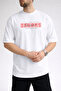 Men's Follow Your Dreams Text Printed Crew Neck White T-Shirt - 2