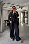 Black Belted Shiny Parachute Top and Bottom Set - 0650