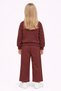 Crew Neck Daisy Embroidered Burgundy Color Girls' Tracksuit Set - 3