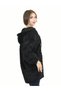 Women's Hooded Zippered Long Black Jacket with Pockets - 3