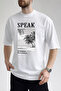 Men's Modern Summer Themed Speak Text Printed Crew Neck White T-Shirt - 3