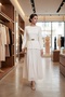 Women's White Belted Midi Evening Dress - 5