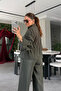 Khaki Tie-Detail Waist-Tied Shiny Parachute Top and Bottom Set - 0650 - 4