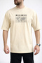 Men's World Map and Vertical Line Design Crew Neck Beige T-Shirt