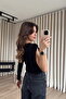 Black One-Shoulder Blouse with Gold Buckle Detail - 4