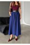 Women's Navy Blue Pocketed Maxi Size Belt Skirt - 5