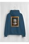 Unisex Petrol Blue Medusa Rose Detailed Printed Hooded Sweatshirt