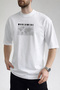 Men's World Map and Vertical Line Design Crew Neck White T-Shirt - 3