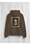 Unisex Brown Medusa Rose Detailed Printed Hooded Sweatshirt