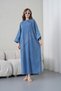 Women's Wide Fit Long Denim Dress with Sequined Embroidery on the Front