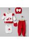 100% Cotton 5-Piece Scalloped Bow Rabbit Embroidered Newborn Baby Girl Hospital Discharge Bodysuit Set 0-3 Months - 6