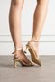Women's Metallic Pointed Toe Goblet Heeled Shoes - Stylish Ankle Strap Evening Dress Sandals (7cm) - 7
