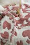 Muslin Quilt with Pink Hearts, Single Size, Lover's Quilt, Sofa Cover - 3