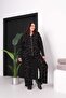 Women's Plus Size Black, Stone Detailed, Zipper Closure, Hooded Tracksuit Set 65N39389 - 8