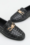 Women's Knitted Textured Gold Buckle Flat Sole Ballerina Shoes Black - 4