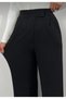 Women's Black High Waist Pleated Wide Leg Palazzo Pants with Pockets and Velcro Closure at the Waist - 4