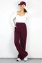 Women's Burgundy High Waist Pleated Wide Leg Palazzo Pants with Pockets and Velcro Closure at the Waist - 3